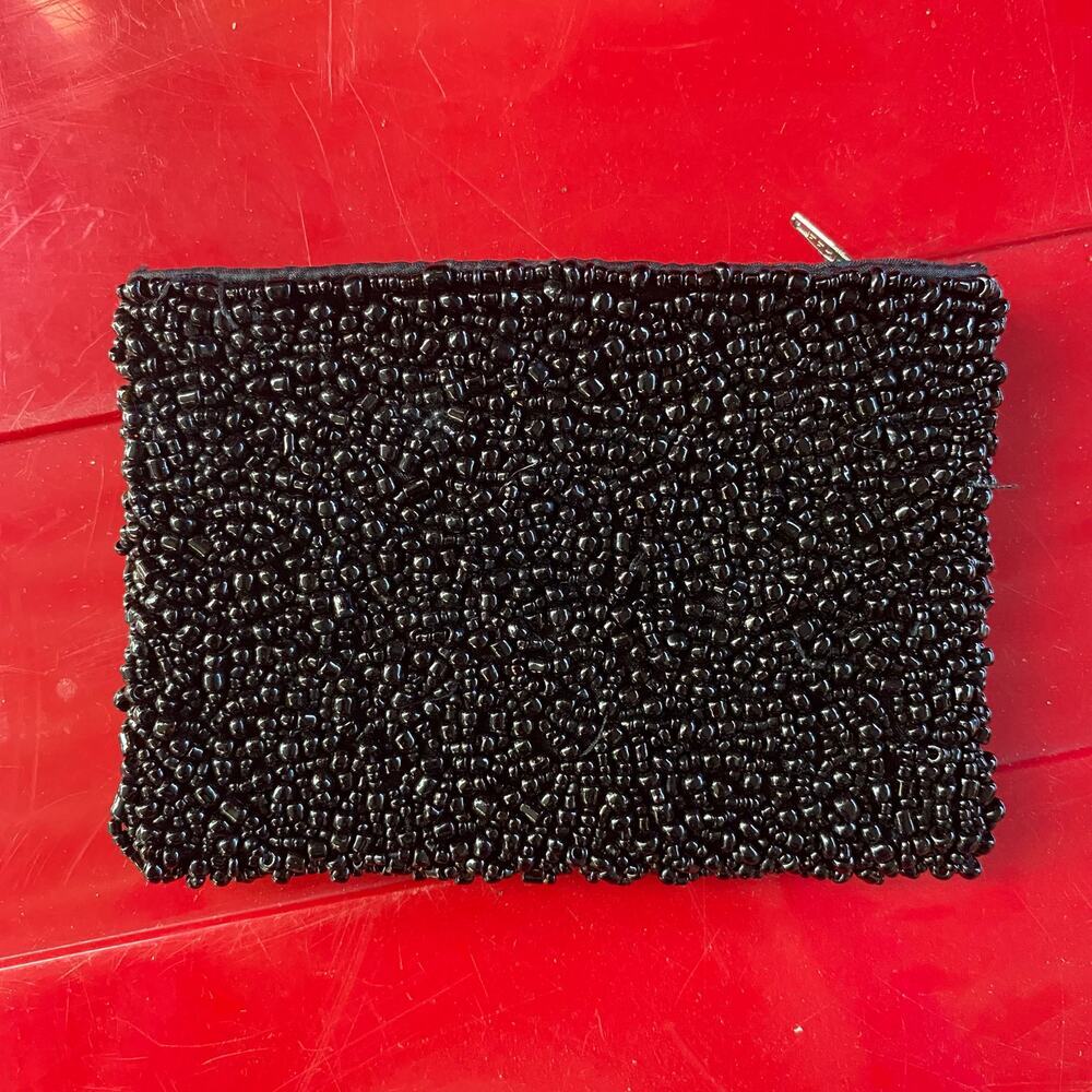 Vintage Black Beaded Coin Purse Pouch - Picture 3 of 4